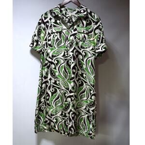 Banana Republic Women’s 12P 100% Silk Paisley Shirt Dress Green Brown Ivory